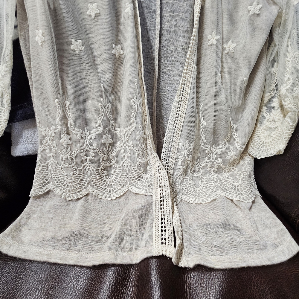 Cream Floral Lace Cardigan - Picture 4 of 4